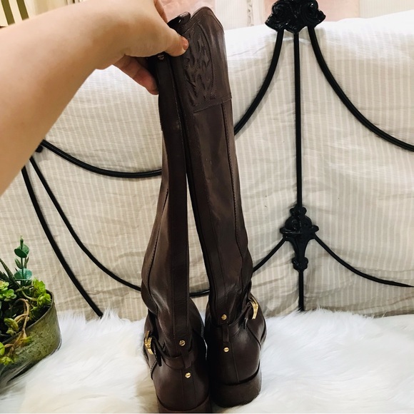 TORY BURCH TALL LOGO BROWN LEATHER RIDING EQUESTRIAN BOOTS sz 8M, AMAZING! - Picture 8 of 16